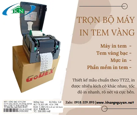 Bộ giải pháp allintitle:máy in tem vàng bạc trang sức Godex G500, giấy in tem nhãn và mực in wax resin.